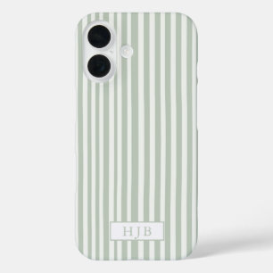 Coques iPhone 16 Preppy Sage Green Stripe Monogramme Joli iPhone 16