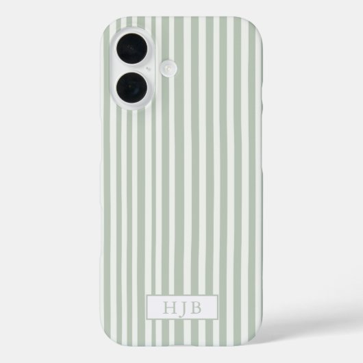 Coques Case-Mate iPhone Preppy Sage Green Stripe Monogramme Joli iPhone 16 (Verso)