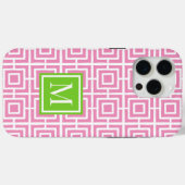 Coques Case-Mate iPhone Preppy Square Lattice Monogram – Pink & Lime (Verso (horizontal))
