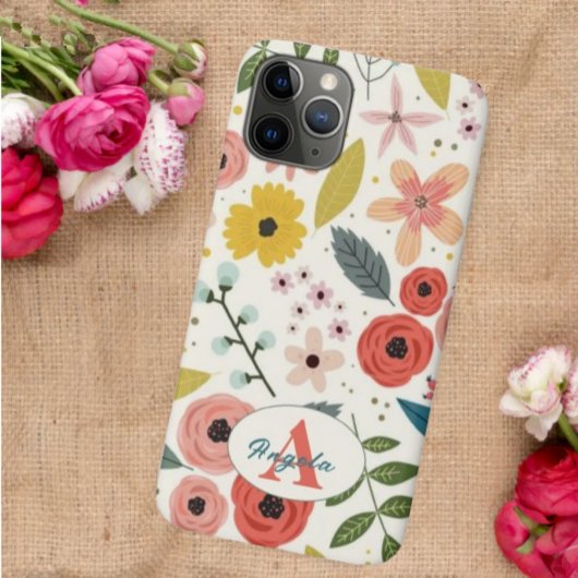 Coques Case-Mate iPhone Pretty Blush Pink Floral Botanical Monogram