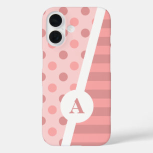 Coques iPhone 16 Pretty Pink Polka Dot et Motif en bande
