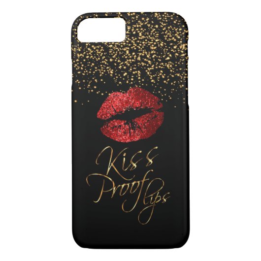 Coques Case-Mate iPhone Preuve Kiss avec Confetti Or & Lèvres rouges (Dos)