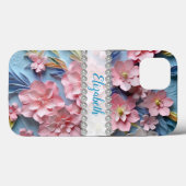 Coques Case-Mate iPhone Primes 3D roses, cadre diamant personnalisé (Verso (horizontal))