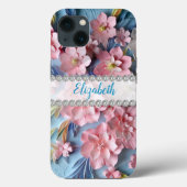 Coques Case-Mate iPhone Primes 3D roses, cadre diamant personnalisé (Verso)