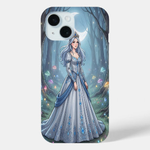 Coque Pour iPhone 15 Princesse bleu argent dans la forêt