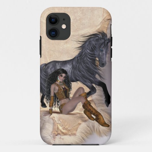 Coques Case-Mate iPhone princesse indienne américaine et cheval noir (Dos)