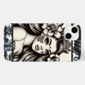 Coques Case-Mate iPhone Princesse Polynésienne Fleur Tribale Bleue (Verso (horizontal))