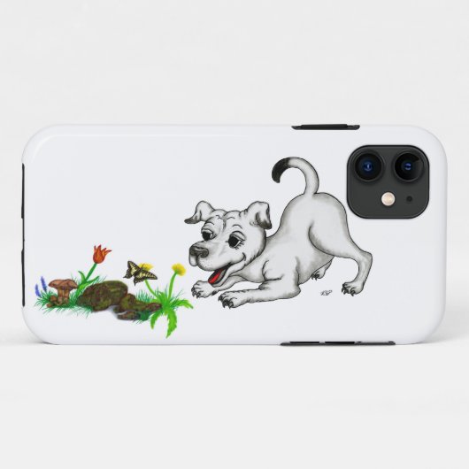 Coques Case-Mate iPhone Printemps Éveil, Chiot avec Fleurs et Papillon (Dos (Horizontal))