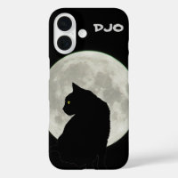 Profil de chat noir pleine lune