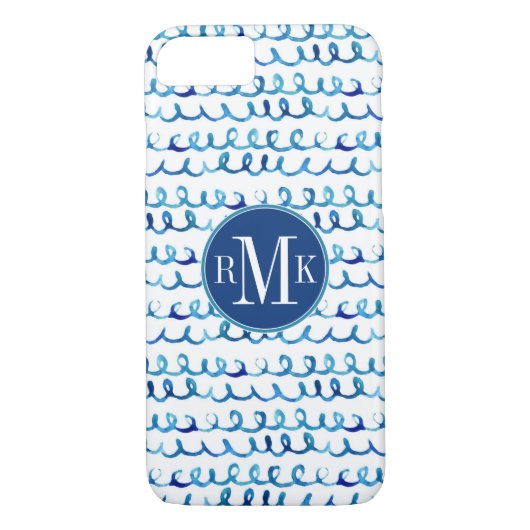 Coques Case-Mate iPhone Profil onduleux d'aquarelle bleue peinte à la main (Dos)
