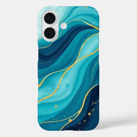 Coques Case-Mate iPhone Profondeurs azur avec veines dorées (Verso)