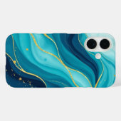 Coques Case-Mate iPhone Profondeurs azur avec veines dorées (Verso (horizontal))