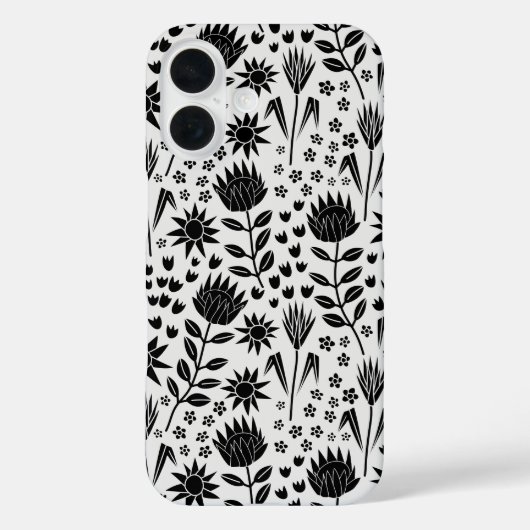 Coques Case-Mate iPhone Protea Floral Block Imprimer Millefleur noir blanc (Verso)