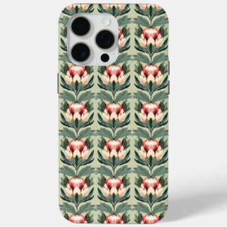 Coque iPhone 15 Pro Max Protea Flower Pattern Coral Sage Tones iPhone Case