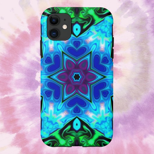 Coques Case-Mate iPhone Psychédélique Mandala Fleur bleu pourpre et vert