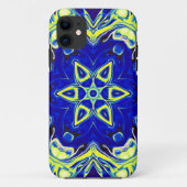 Coques Case-Mate iPhone Psychédélique Mandala Flower bleu et jaune (Dos)