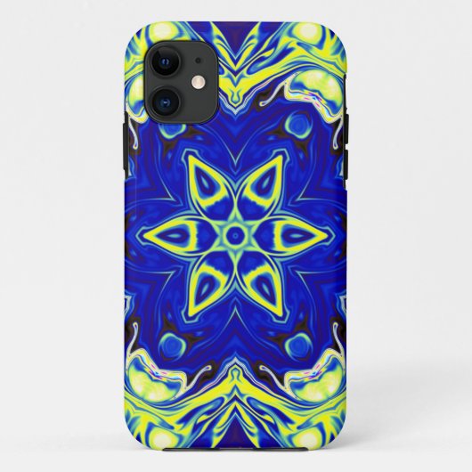 Coques Case-Mate iPhone Psychédélique Mandala Flower bleu et jaune (Dos)