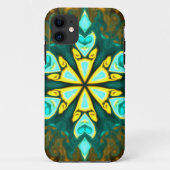 Coques Case-Mate iPhone Psychédélique Mandala Flower Turquoise et jaune (Dos)