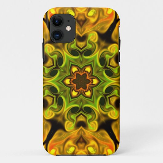 Coques Case-Mate iPhone Psychédélique Mandala Flower vert et jaune (Dos)