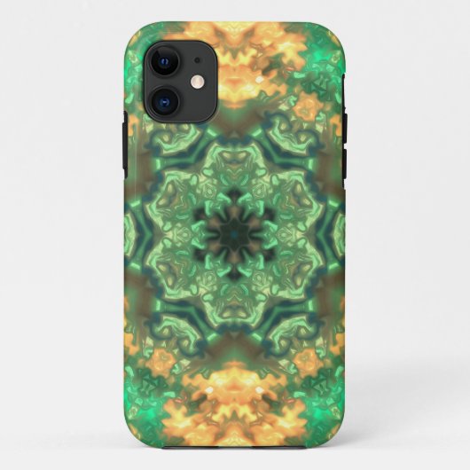Coques Case-Mate iPhone Psychédélique Mandala Flower vert et jaune (Dos)