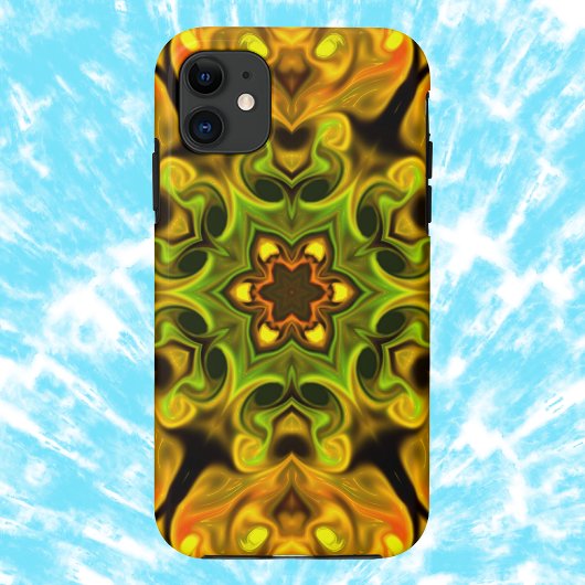 Coques Case-Mate iPhone Psychédélique Mandala Flower vert et jaune