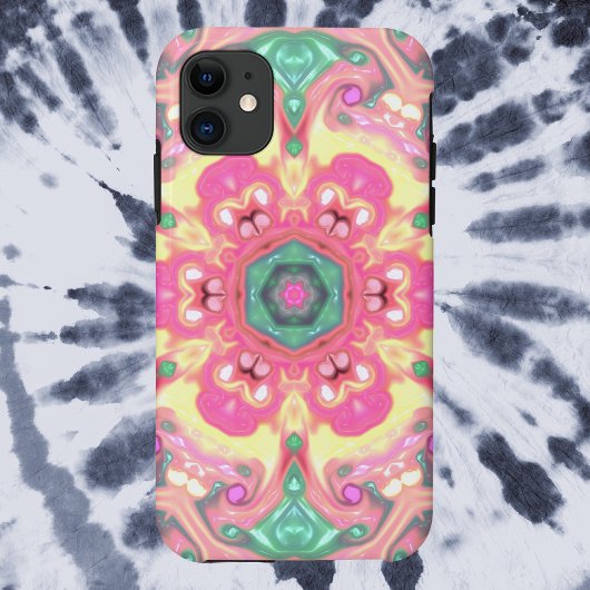 Coques Case-Mate iPhone Psychédélique Mandala Flower vert rose et jaune