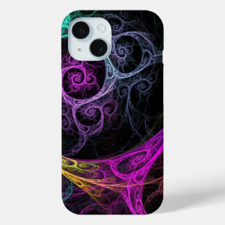 Coque Pour iPhone 15 Psychodelic violet jaune et vert design