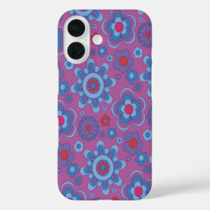 Coques iPhone 16 Puissance de la fleur rétro à tonalité cool