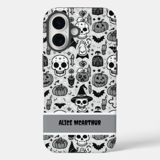 Coques iPhone 16 Punk Halloween Trick ou Treat Nom personnalisé