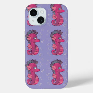 Coque Pour iPhone 15 Punky Seahorse Hippocampe Rose Mignon