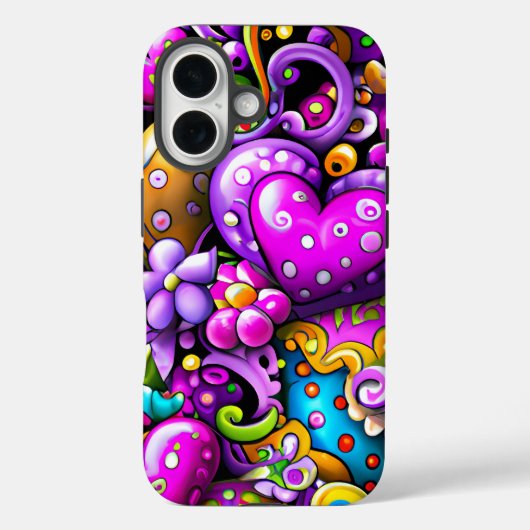 Coques Case-Mate iPhone Purple Abstract Hearts and Flowers (Verso)