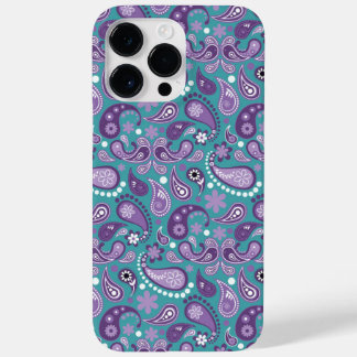 COQUE POUR POUR iPhone 14 PRO MAX PURPLE & AQUA PAISLEY MOTIF