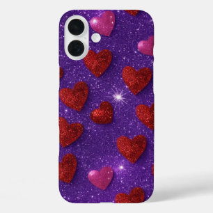 COQUES iPhone 16 PLUS PURPLE AVEC PARTIES SCINTILLANT ROUGE & ROSE LOIN