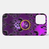 COQUES Case-Mate iPhone PURPLE BLACK DAMASK GEMSTONE MONOGRAM FLORAL (Verso (horizontal))