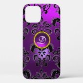 COQUES Case-Mate iPhone PURPLE BLACK DAMASK GEMSTONE MONOGRAM FLORAL (Verso)