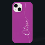 Coque Pour iPhone 14 Purple Blanc Élégant Calligraphie Nom du script<br><div class="desc">Purple White Elegant Calligraphy Script Personnalisé Nom iPhone 14 Smart Phone Boîtes dispose d'un design moderne et tendance simple et élégant avec votre nom personnalisé dans élégante calligraphie manuscrite typographie de script sur un arrière - plan violet. Conçu par ©Evco Studio www.zazzle.com/store/evcostudio</div>