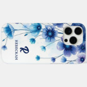 Coques Case-Mate iPhone Purple Bleu Élégant Aquarelle Fleurs Monogramme (Verso (horizontal))