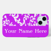 Coques Case-Mate iPhone Purple Bold Damask avec nom @ Emporiomoffa (Verso (horizontal))