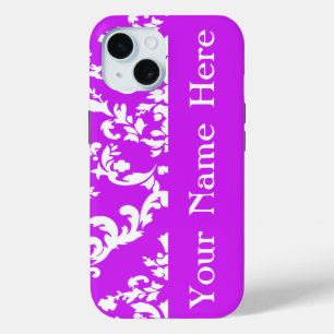 Coque Pour iPhone 15 Purple Damas gras avec nom @ Emporiomoffa