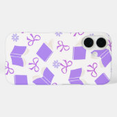 Coques Case-Mate iPhone Purple Dreamy Books & Bows Pattern (Verso (horizontal))