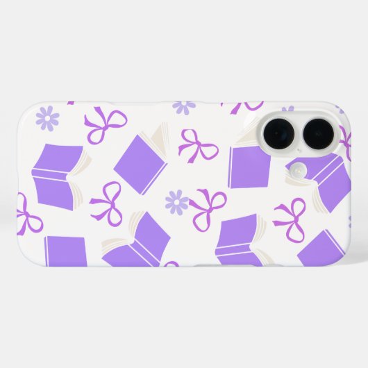 Coques Case-Mate iPhone Purple Dreamy Books & Bows Pattern (Verso (horizontal))