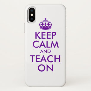 Coque iPhone X Purple Gardez le calme et Enseigner