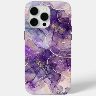 Coque iPhone 15 Pro Max Purple & Gold Alcohol Ink iPhone Case