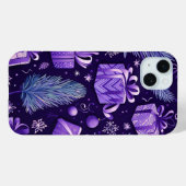 COQUES Case-Mate iPhone PURPLE & GOLD NOËL ORNAMENTS POINTSETTIAS (Verso (horizontal))
