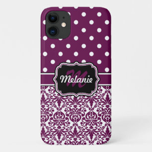 Case-Mate iPhone Case Purple Monogramme Damask Pois Motif