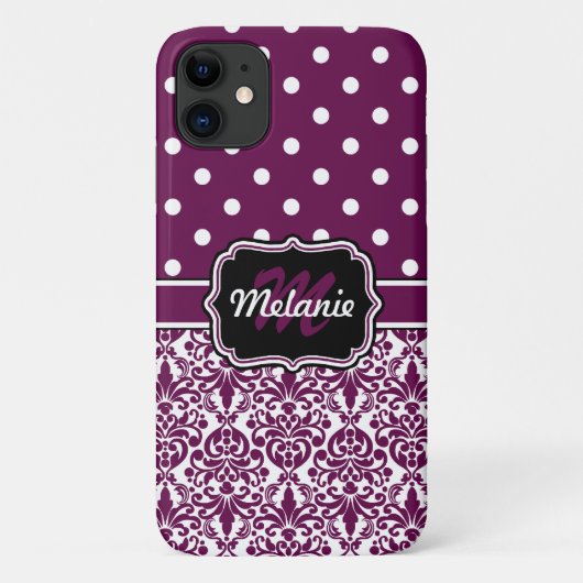 Coques Case-Mate iPhone Purple Monogramme Damask Pois Motif (Dos)