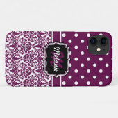 Coques Case-Mate iPhone Purple Monogramme Damask Pois Motif (Dos (Horizontal))