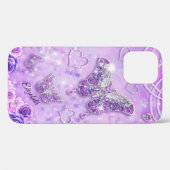 Coques Case-Mate iPhone Purple n Papillons et Coeurs roses (Verso (horizontal))