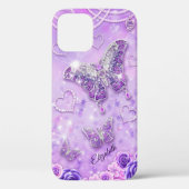 Coques Case-Mate iPhone Purple n Papillons et Coeurs roses (Verso)