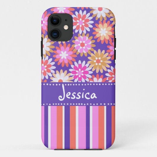 Coques Case-Mate iPhone Purple 'n Pink Flowers & Stripes (Dos)